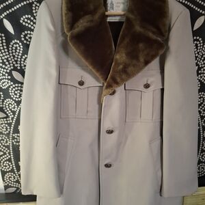 London Fog Men's Gray Coat with Brown Collar